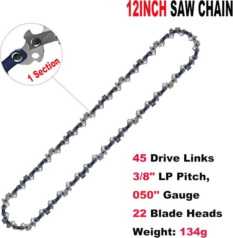 CaeyBrye 45 Drive Links 12 Inch Chainsaw Chain - 3 Pack Chainsaw Chain Replacement for 12 Inch Mini Chainsaw, 3/8" LP Pitch 050'' Gauge Compatible with DeWalt, Ryobi, Craftsman, Makita Chainsaws - Image 2